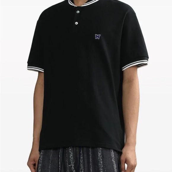 Needles Stripe Collar Embroidered Butterfly Polo In Black - Size  S/ M/L - Picture 10 of 14
